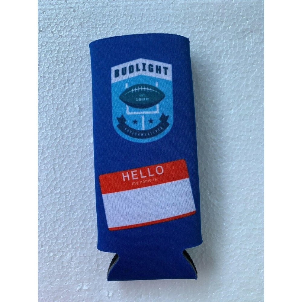 Bud Light Beer Football Koozie Hello My Name is